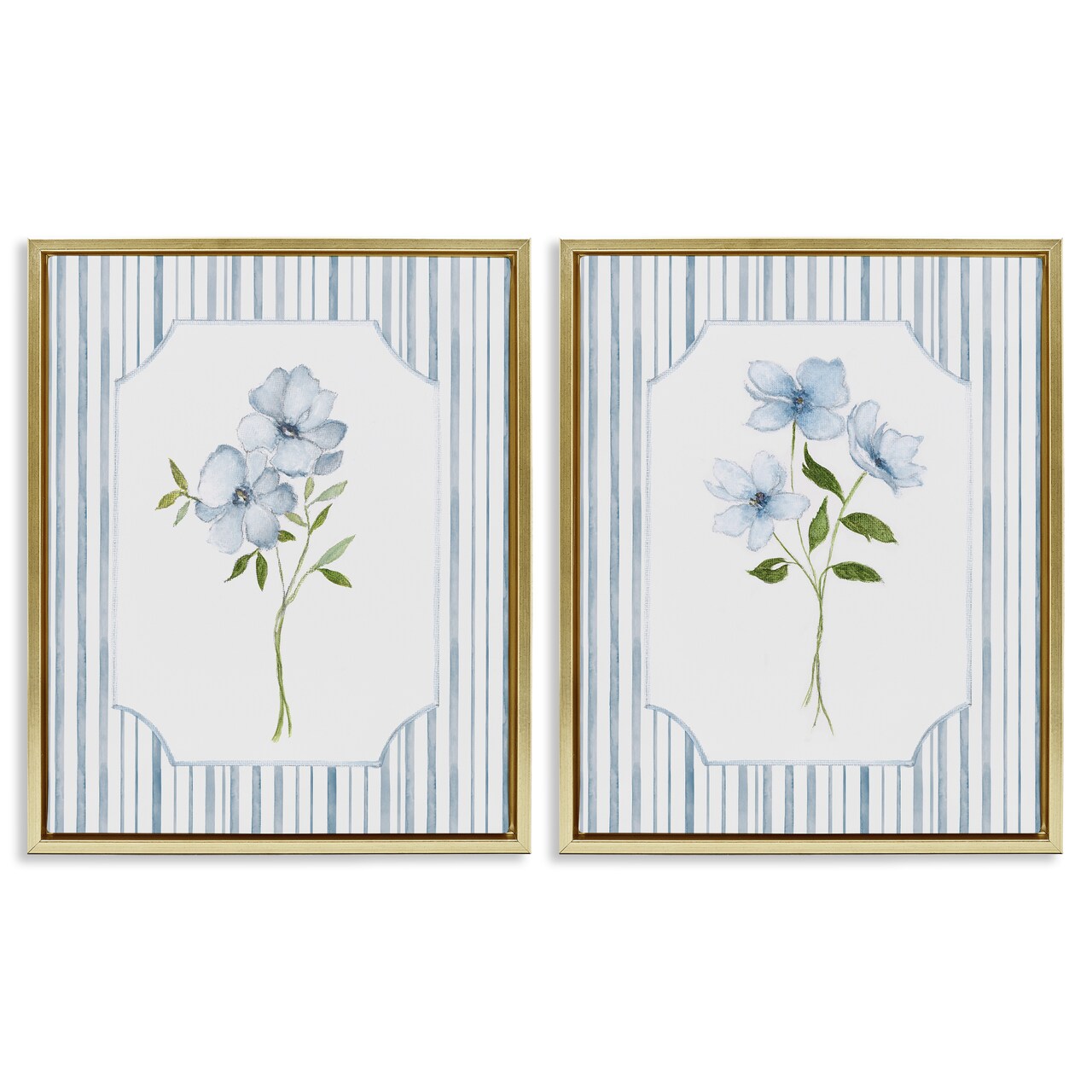 Stupell Industries Blue Blooms & Stripes 2pc Floating Frame Set, design by Tava Studios